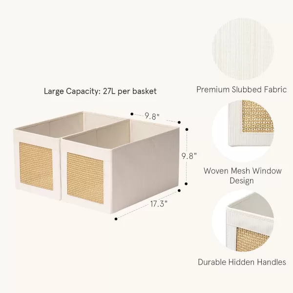 LA JOLIE MUSE Small Foldable Storage Bins, Fabric Storage Bins with Paper Mesh, Storage Baskets for Organizing, Decorative Storage Boxes with Dual Handles, Decorative Storage Boxes, Set of 3, Beige