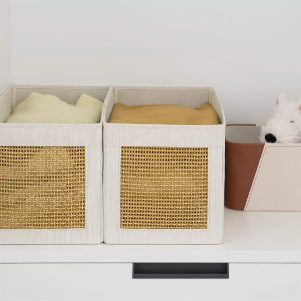LA JOLIE MUSE Small Foldable Storage Bins, Fabric Storage Bins with Paper Mesh, Storage Baskets for Organizing, Decorative Storage Boxes with Dual Handles, Decorative Storage Boxes, Set of 3, Beige