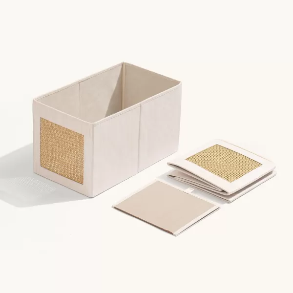 LA JOLIE MUSE Small Foldable Storage Bins, Fabric Storage Bins with Paper Mesh, Storage Baskets for Organizing, Decorative Storage Boxes with Dual Handles, Decorative Storage Boxes, Set of 3, Beige