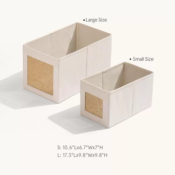 LA JOLIE MUSE Small Foldable Storage Bins, Fabric Storage Bins with Paper Mesh, Storage Baskets for Organizing, Decorative Storage Boxes with Dual Handles, Decorative Storage Boxes, Set of 3, Beige