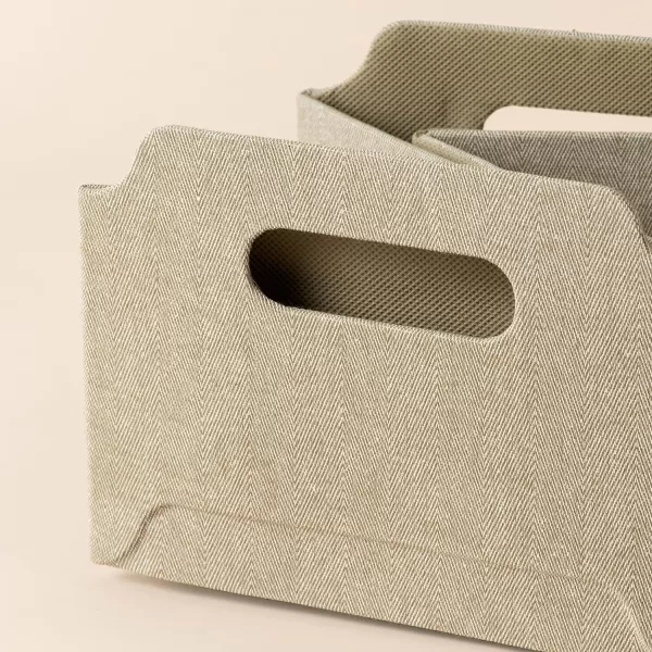 LA JOLIE MUSE Stackable Storage Baskets for Shelves, Foldable Rectangle Basket Set of 2 for Toys Makeup Books Closet Organizing, Modern Tweed Fabric, Khaki