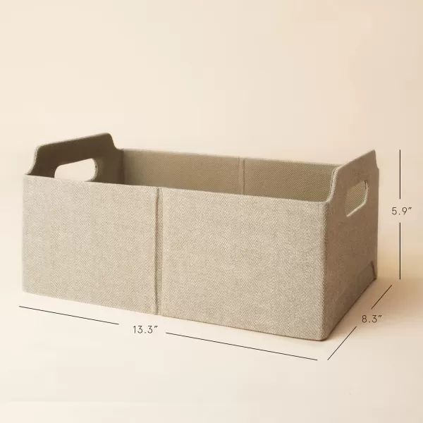 LA JOLIE MUSE Stackable Storage Baskets for Shelves, Foldable Rectangle Basket Set of 2 for Toys Makeup Books Closet Organizing, Modern Tweed Fabric, Khaki