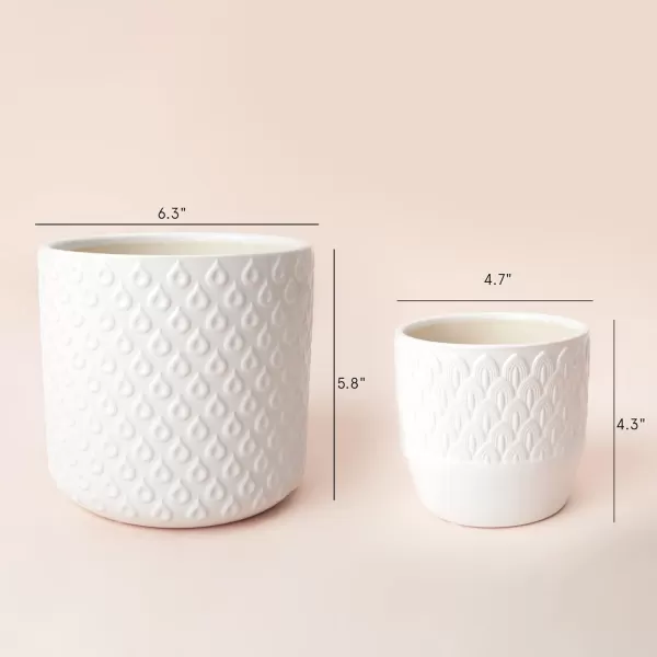LA JOLIE MUSE White Ceramic Flower Pot Garden Planters 6.7 Inch Pack 2 Indoor Plant Containers with Gold and Grey Detailing