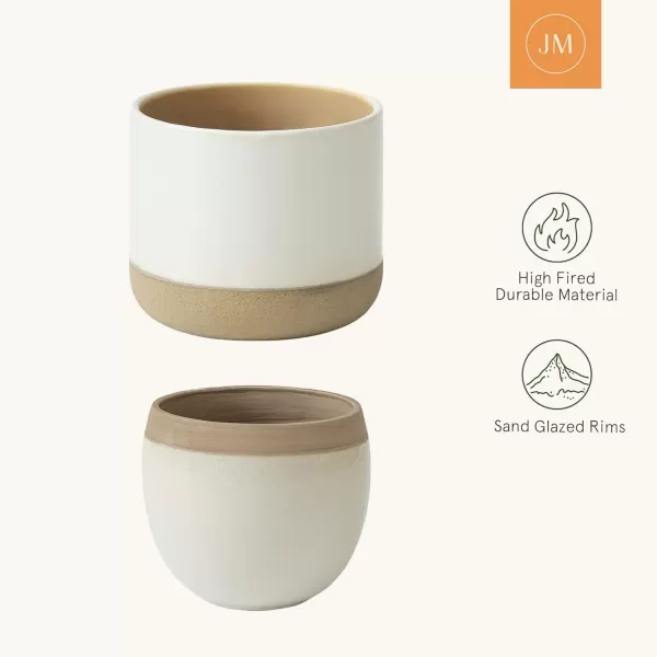 LA JOLIE MUSE White Ceramic Flower Pot Garden Planters 6.7 Inch Pack 2 Indoor Plant Containers with Gold and Grey Detailing