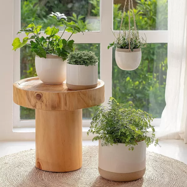 LA JOLIE MUSE White Ceramic Flower Pot Garden Planters 6.7 Inch Pack 2 Indoor Plant Containers with Gold and Grey Detailing