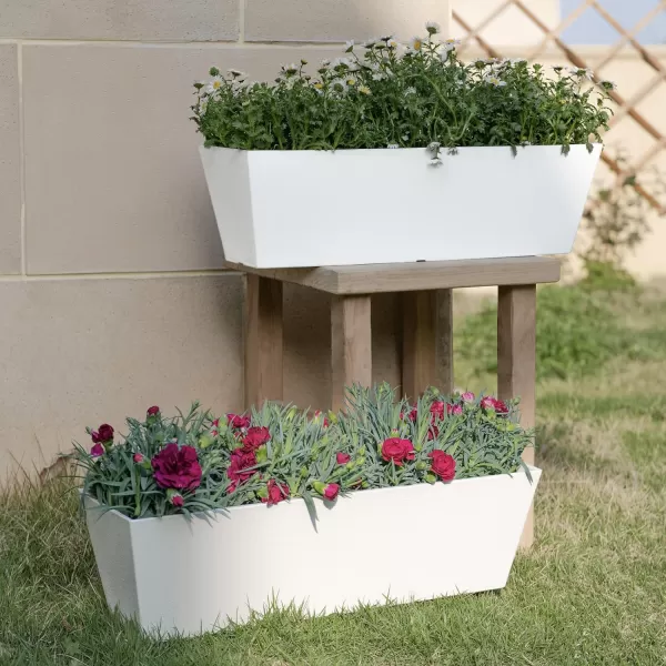 LA JOLIE MUSE Window Boxes Planters, Rectangular Plastic Planter for Indoor and Outdoor, Minimalist Chic Trapezoid-Shaped Succulent Planter, Matte White, Set of 2, 21.7 x 6 x 5.8 inches