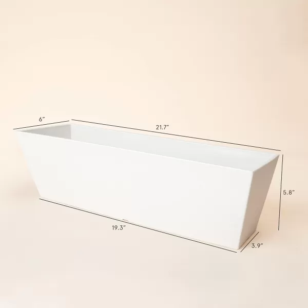 LA JOLIE MUSE Window Boxes Planters, Rectangular Plastic Planter for Indoor and Outdoor, Minimalist Chic Trapezoid-Shaped Succulent Planter, Matte White, Set of 2, 21.7 x 6 x 5.8 inches