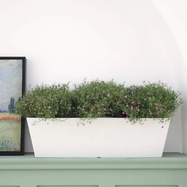 LA JOLIE MUSE Window Boxes Planters, Rectangular Plastic Planter for Indoor and Outdoor, Minimalist Chic Trapezoid-Shaped Succulent Planter, Matte White, Set of 2, 21.7 x 6 x 5.8 inches