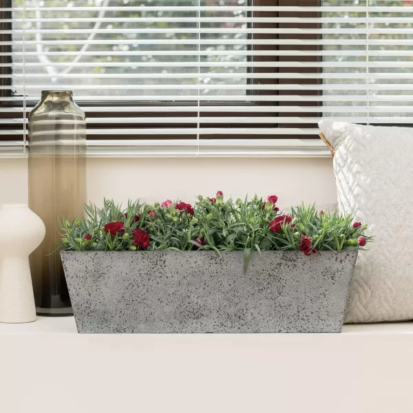 LA JOLIE MUSE Window Boxes Planters, Rectangular Plastic Planter for Indoor and Outdoor, Minimalist Chic Trapezoid-Shaped Succulent Planter, Matte White, Set of 2, 21.7 x 6 x 5.8 inches