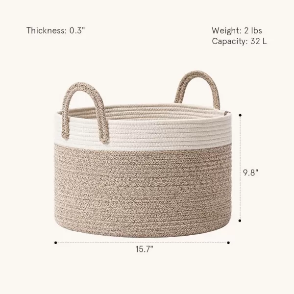 LA JOLIE MUSE Woven Basket Rope Storage Baskets - Large Cotton Organizer, Basket for Baby Blanket, Kids Toy Nursery Laundry Basket Azure M