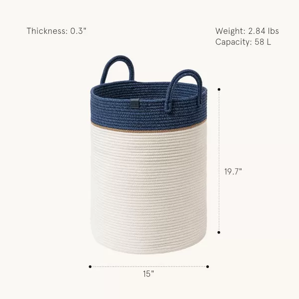 LA JOLIE MUSE Woven Basket Rope Storage Baskets - Large Cotton Organizer, Basket for Baby Blanket, Kids Toy Nursery Laundry Basket Azure M