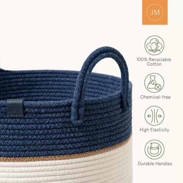 LA JOLIE MUSE Woven Basket Rope Storage Baskets - Large Cotton Organizer, Basket for Baby Blanket, Kids Toy Nursery Laundry Basket Azure M
