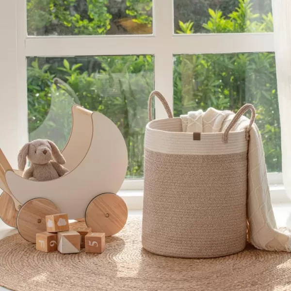 LA JOLIE MUSE Woven Basket Rope Storage Baskets - Large Cotton Organizer, Basket for Baby Blanket, Kids Toy Nursery Laundry Basket Azure M