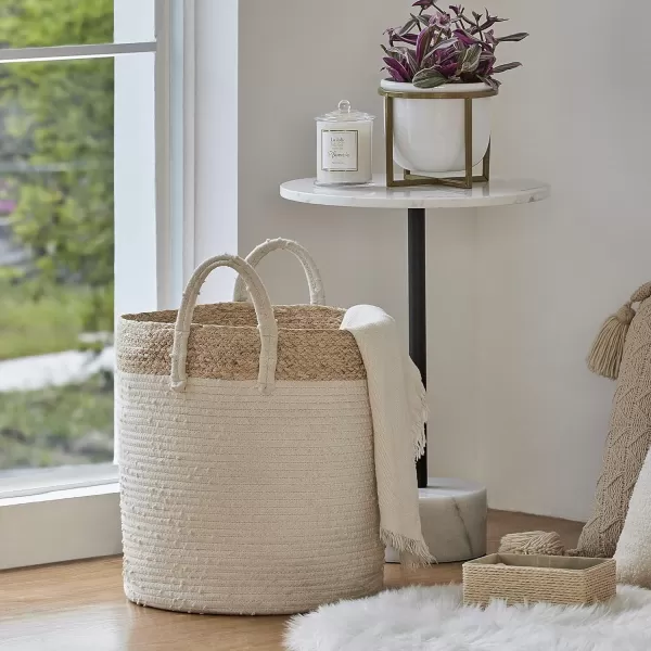 LA JOLIE MUSE Woven Basket Rope Storage Baskets - Large Cotton Organizer, Basket for Baby Blanket, Kids Toy Nursery Laundry Basket Azure M