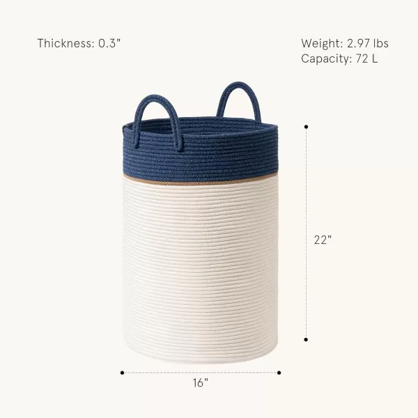 LA JOLIE MUSE Woven Basket Rope Storage Baskets - Large Cotton Organizer, Basket for Baby Blanket, Kids Toy Nursery Laundry Basket Azure M