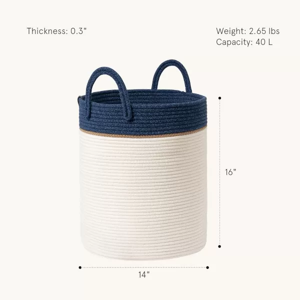 LA JOLIE MUSE Woven Basket Rope Storage Baskets - Large Cotton Organizer, Basket for Baby Blanket, Kids Toy Nursery Laundry Basket Azure M