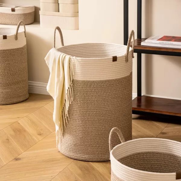 LA JOLIE MUSE Woven Basket Rope Storage Baskets - Large Cotton Organizer, Basket for Baby Blanket, Kids Toy Nursery Laundry Basket Azure M