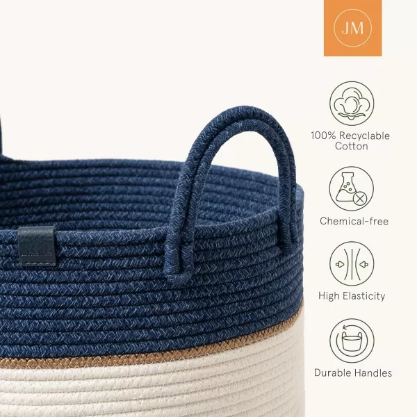 LA JOLIE MUSE Woven Basket Rope Storage Baskets - Large Cotton Organizer, Basket for Baby Blanket, Kids Toy Nursery Laundry Basket Azure M