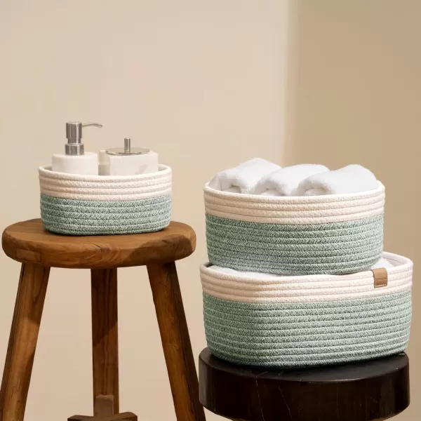 LA JOLIE MUSE Woven Storage Baskets for Organizing, Small Felt and Jute Wicker Basket for Bathroom Shelve Nursery, Decorative Basket Organizer Bins Set of 3, Brown Color Block