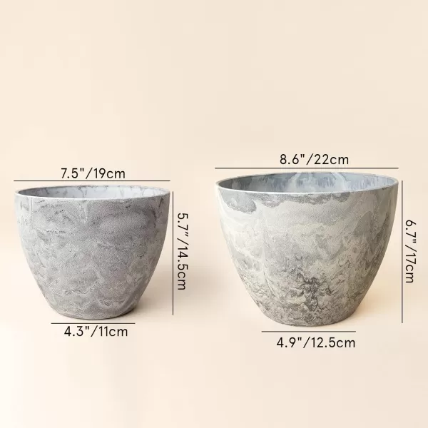 LA Jolie Muse Flower Pots Outdoor Garden Planters, 8.6 +7.5 inch Indoor Plant Pots with Drainage Holes, Speckled White