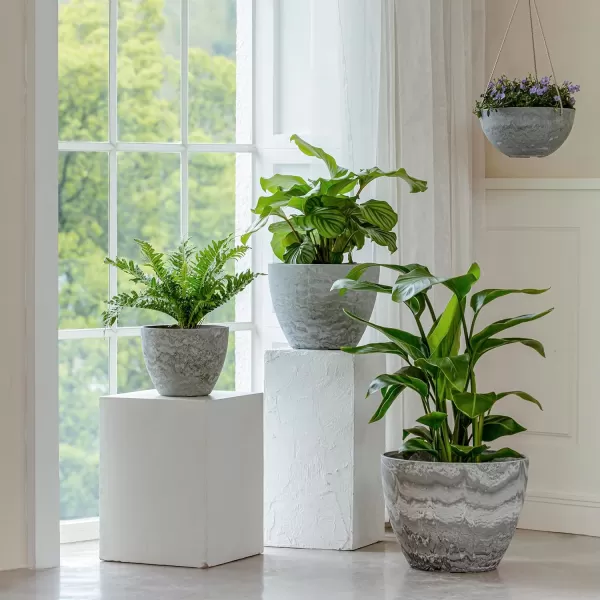 LA Jolie Muse Flower Pots Outdoor Garden Planters, 8.6 +7.5 inch Indoor Plant Pots with Drainage Holes, Speckled White