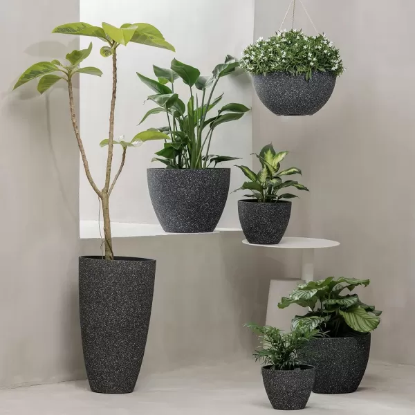 LA Jolie Muse Flower Pots Outdoor Garden Planters, 8.6 +7.5 inch Indoor Plant Pots with Drainage Holes, Speckled White
