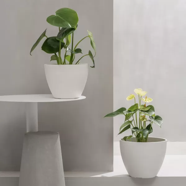 LA Jolie Muse Flower Pots Outdoor Garden Planters, 8.6 +7.5 inch Indoor Plant Pots with Drainage Holes, Speckled White