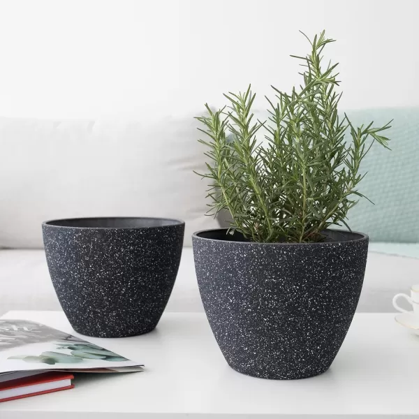 LA Jolie Muse Flower Pots Outdoor Garden Planters, 8.6 +7.5 inch Indoor Plant Pots with Drainage Holes, Speckled White
