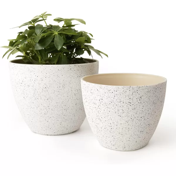 LA Jolie Muse Flower Pots Outdoor Garden Planters, 8.6 +7.5 inch Indoor Plant Pots with Drainage Holes, Speckled White