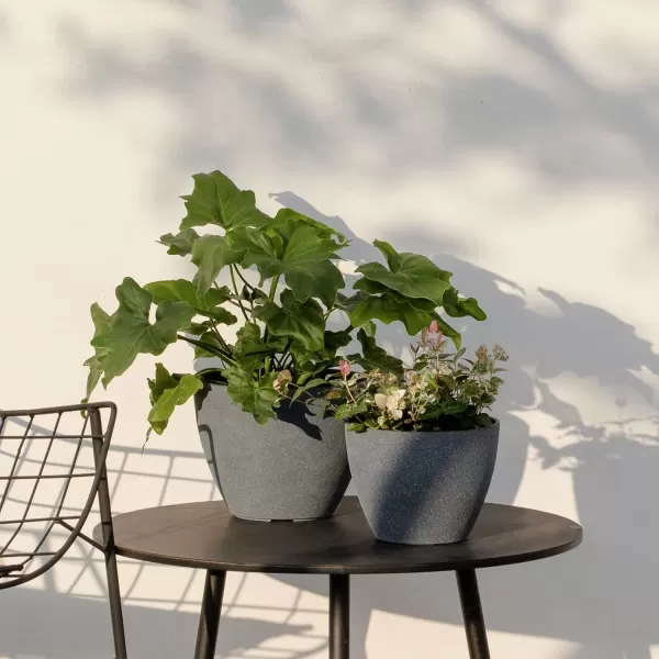 LA Jolie Muse Flower Pots Outdoor Garden Planters, 8.6 +7.5 inch Indoor Plant Pots with Drainage Holes, Speckled White