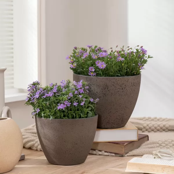 LA Jolie Muse Flower Pots Outdoor Garden Planters, 8.6 +7.5 inch Indoor Plant Pots with Drainage Holes, Speckled White