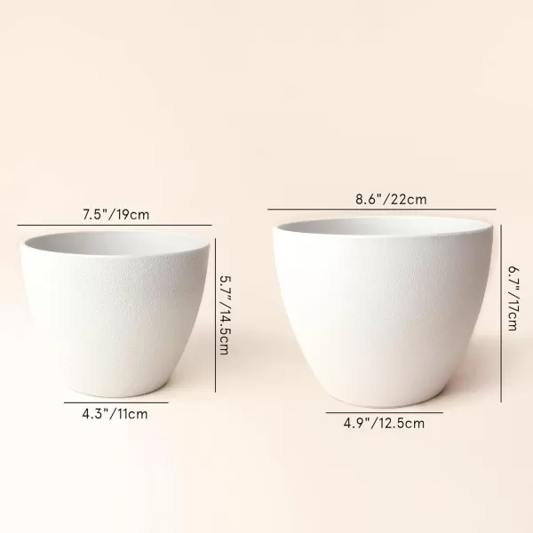 LA Jolie Muse Flower Pots Outdoor Garden Planters, 8.6 +7.5 inch Indoor Plant Pots with Drainage Holes, Speckled White