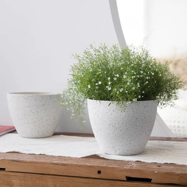 LA Jolie Muse Flower Pots Outdoor Garden Planters, 8.6 +7.5 inch Indoor Plant Pots with Drainage Holes, Speckled White