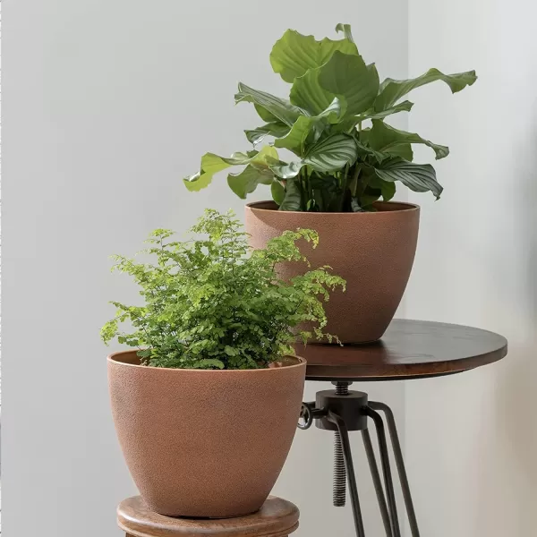LA Jolie Muse Flower Pots Outdoor Garden Planters, 8.6 +7.5 inch Indoor Plant Pots with Drainage Holes, Speckled White