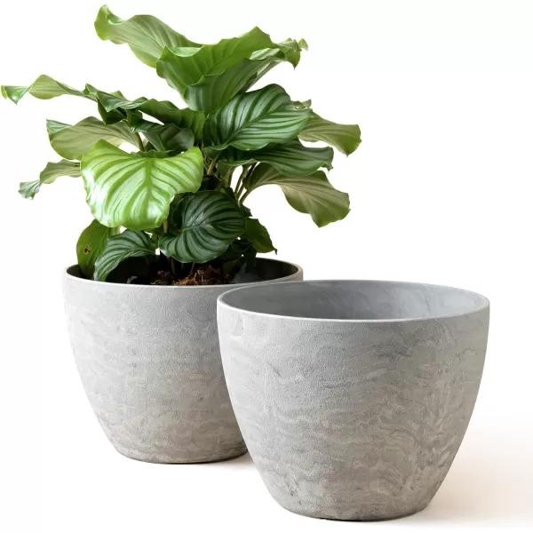 LA Jolie Muse Flower Pots Outdoor Garden Planters, 8.6 +7.5 inch Indoor Plant Pots with Drainage Holes, Speckled White