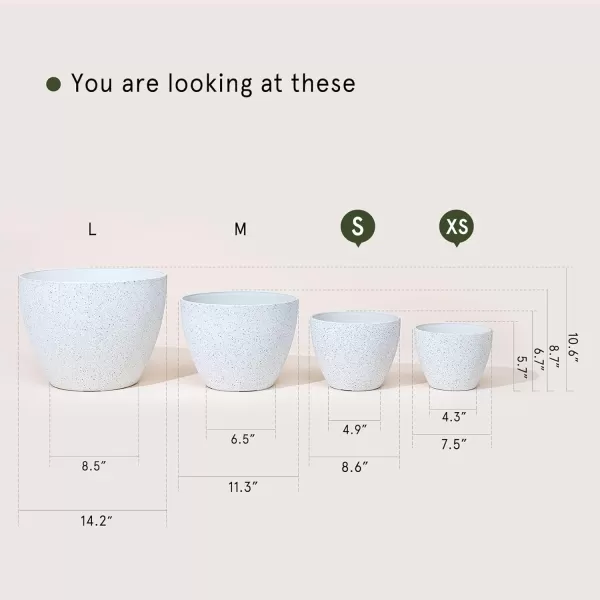 LA Jolie Muse Flower Pots Outdoor Garden Planters, 8.6 +7.5 inch Indoor Plant Pots with Drainage Holes, Speckled White