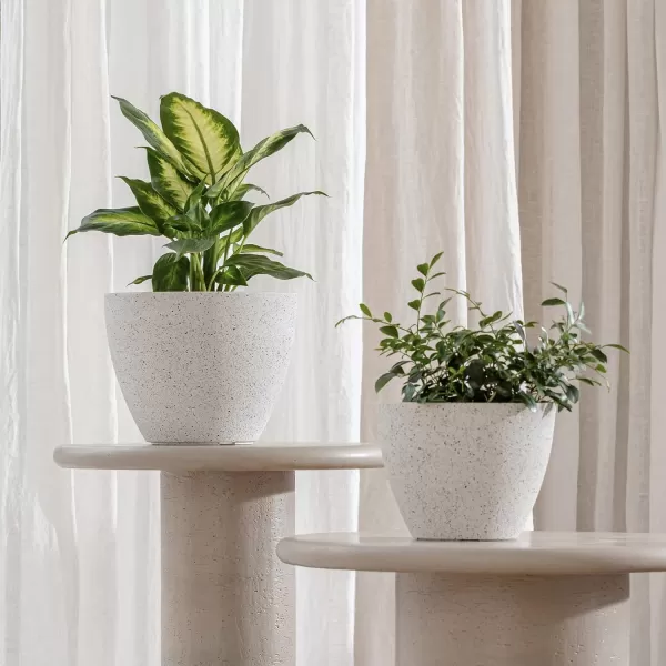 LA Jolie Muse Flower Pots Outdoor Garden Planters, 8.6 +7.5 inch Indoor Plant Pots with Drainage Holes, Speckled White