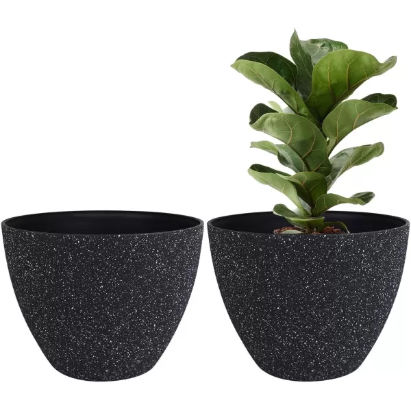 LA Jolie Muse Flower Pots Outdoor Garden Planters, 8.6 +7.5 inch Indoor Plant Pots with Drainage Holes, Speckled White