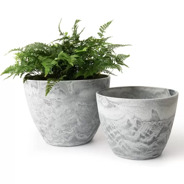 LA Jolie Muse Flower Pots Outdoor Garden Planters, 8.6 +7.5 inch Indoor Plant Pots with Drainage Holes, Speckled White