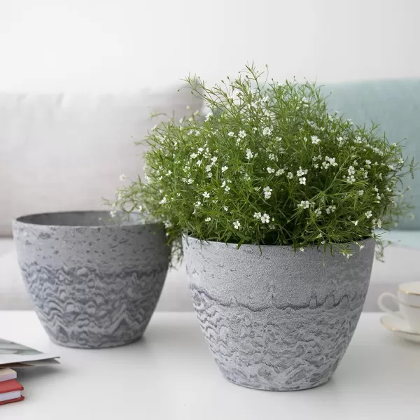 LA Jolie Muse Flower Pots Outdoor Garden Planters, 8.6 +7.5 inch Indoor Plant Pots with Drainage Holes, Speckled White