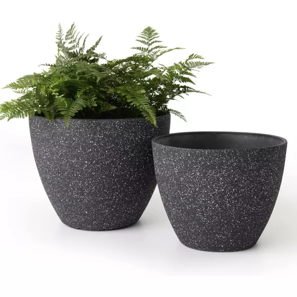 LA Jolie Muse Flower Pots Outdoor Garden Planters, 8.6 +7.5 inch Indoor Plant Pots with Drainage Holes, Speckled White