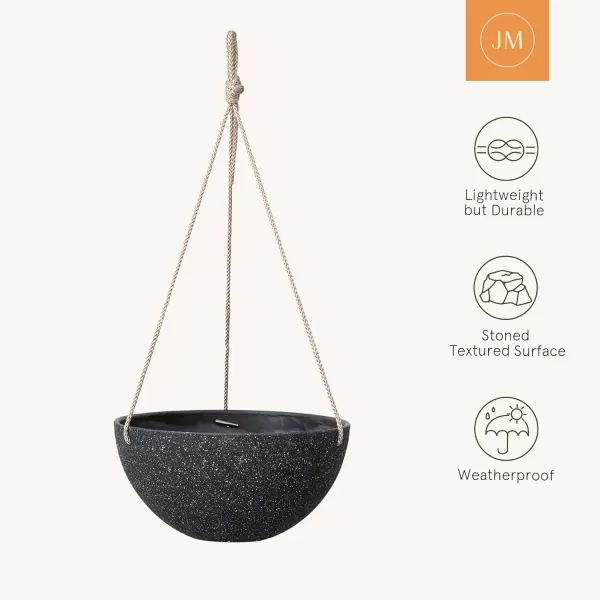 LA Jolie Muse Hanging Planters for Outdoor Plants - 10 Inch Indoor Flower Pots with Drainage, Plants Pots, Speckled-Black, Set of 2