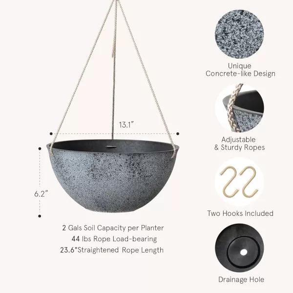 LA Jolie Muse Hanging Planters for Outdoor Plants - 10 Inch Indoor Flower Pots with Drainage, Plants Pots, Speckled-Black, Set of 2