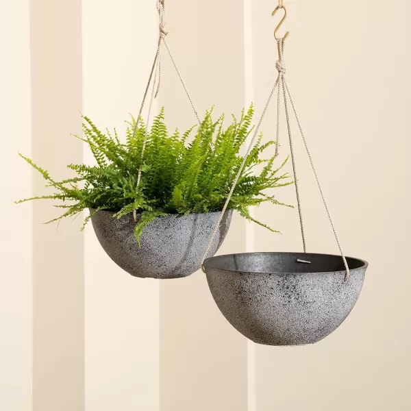 LA Jolie Muse Hanging Planters for Outdoor Plants - 10 Inch Indoor Flower Pots with Drainage, Plants Pots, Speckled-Black, Set of 2