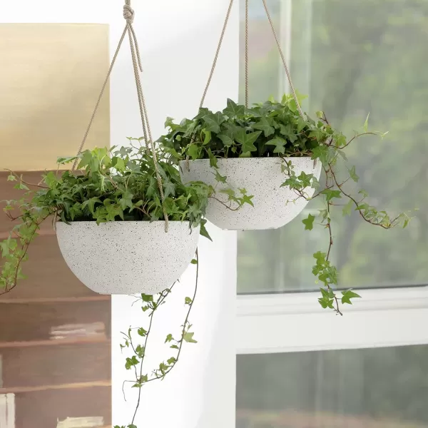 LA Jolie Muse Hanging Planters for Outdoor Plants - 10 Inch Indoor Flower Pots with Drainage, Plants Pots, Speckled-Black, Set of 2