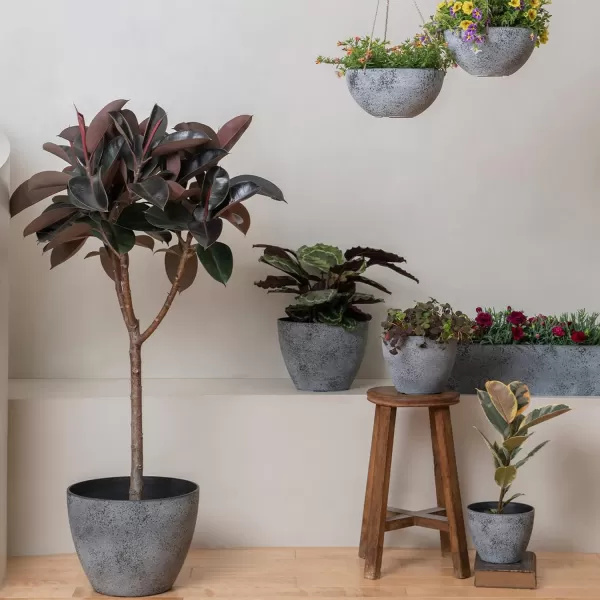 LA Jolie Muse Hanging Planters for Outdoor Plants - 10 Inch Indoor Flower Pots with Drainage, Plants Pots, Speckled-Black, Set of 2