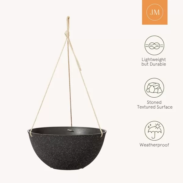 LA Jolie Muse Hanging Planters for Outdoor Plants - 10 Inch Indoor Flower Pots with Drainage, Plants Pots, Speckled-Black, Set of 2