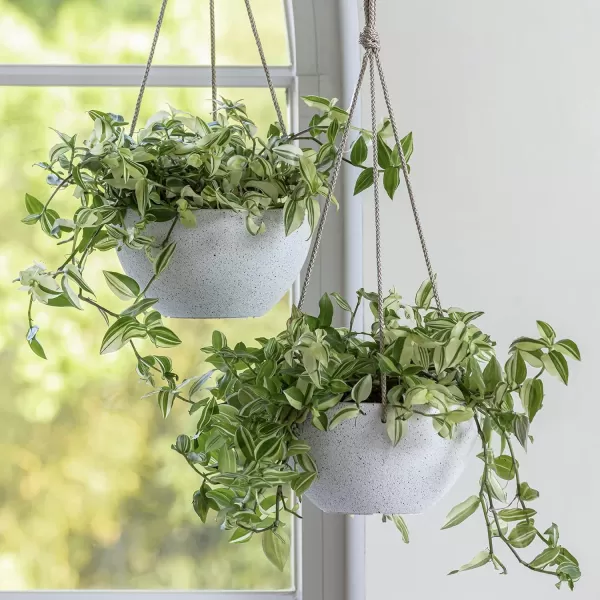 LA Jolie Muse Hanging Planters for Outdoor Plants - 10 Inch Indoor Flower Pots with Drainage, Plants Pots, Speckled-Black, Set of 2
