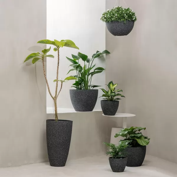 LA Jolie Muse Hanging Planters for Outdoor Plants - 10 Inch Indoor Flower Pots with Drainage, Plants Pots, Speckled-Black, Set of 2