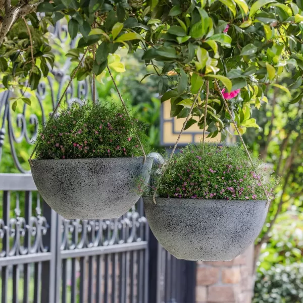 LA Jolie Muse Hanging Planters for Outdoor Plants - 10 Inch Indoor Flower Pots with Drainage, Plants Pots, Speckled-Black, Set of 2
